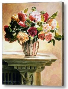 Mantlepiece Roses Sells as a canvas print